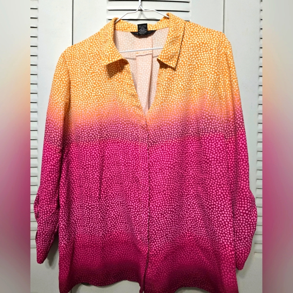 Investments Orange 3/4 Sleeve Button Down Shirt